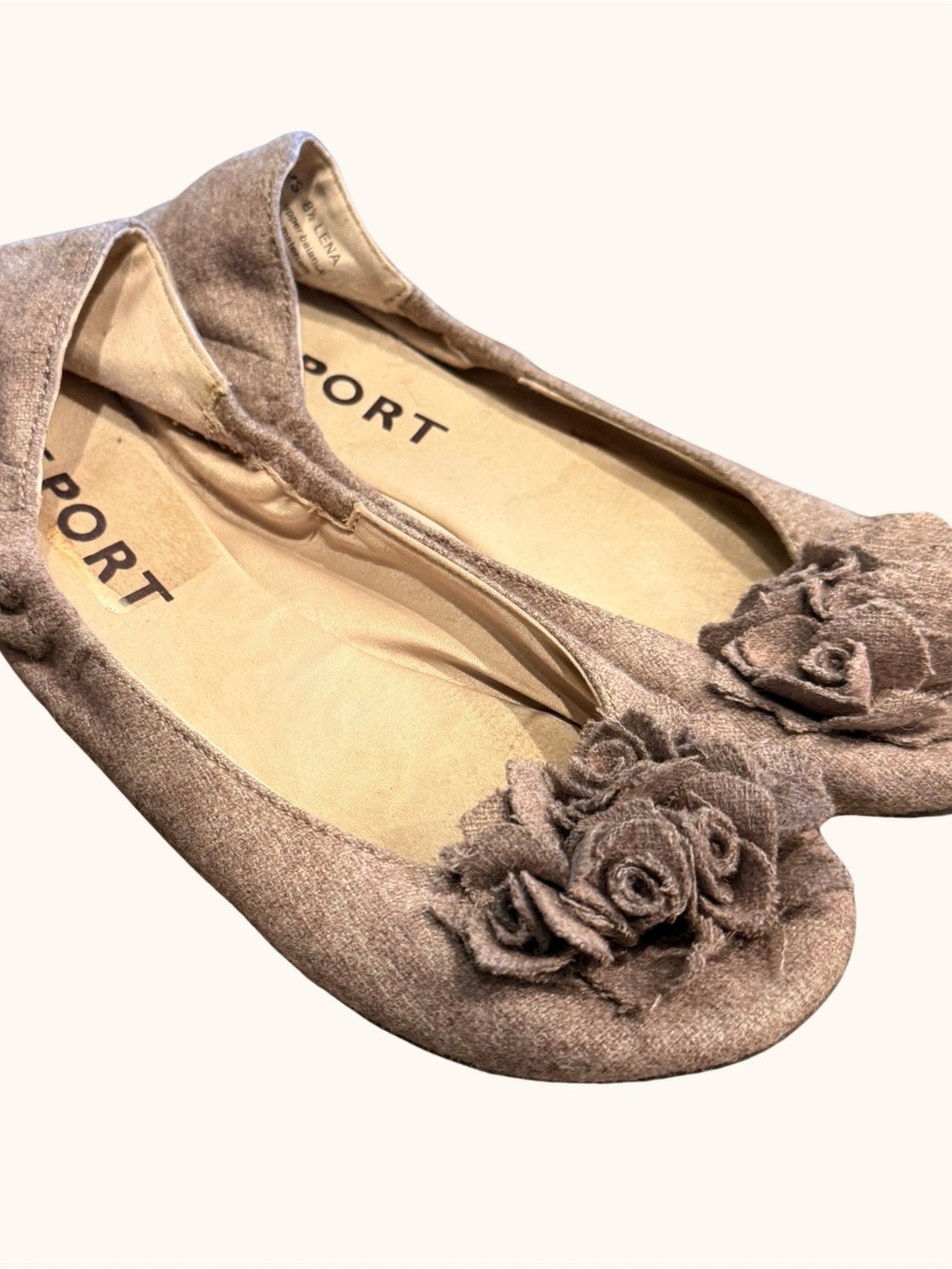 Report Signature by Lena Wool Floral Ballet Flats Taupe Size 8.5